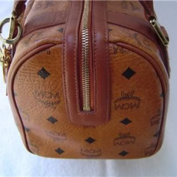 AUTHENTIC MCM COGNAC SIGNATURE LEATHER SMALL SATCHEL WITH KEYCHAIN EUC - Picture 2 of 16